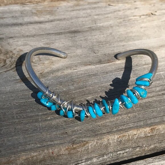 Genuine Sleeping Beauty Turquoise Solid Sterling Silver Cuff Bracelet Handmade - Picture 3 of 16